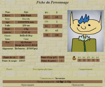 Exemple de fiche de personnage de Jojo Exemple de fiche de personnage de Jojo